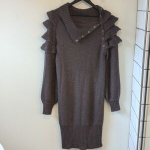 By Malene Birger Ferra Wool Mohair Tiered Ruffle Shoulder Knit Sweater Dress